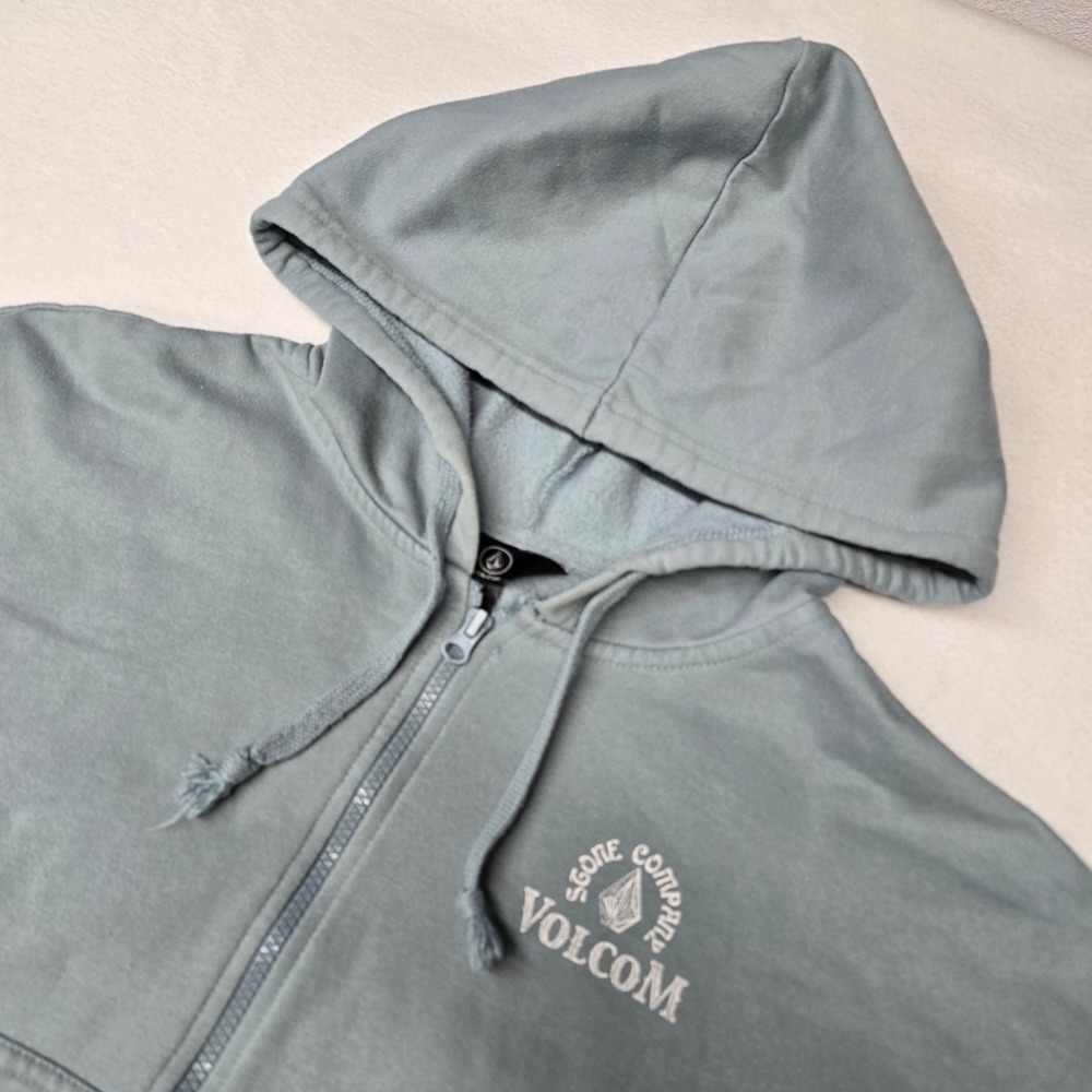 Volcom Stone Company Zip Up Hoodie Blue Gray Floral Graphic Cropped XL Womens